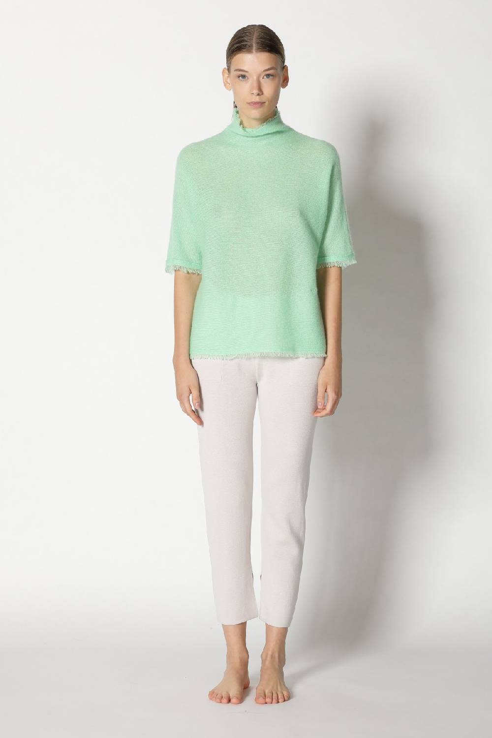 Sminfinity fluffy fringe turtle top + silky cropped pants