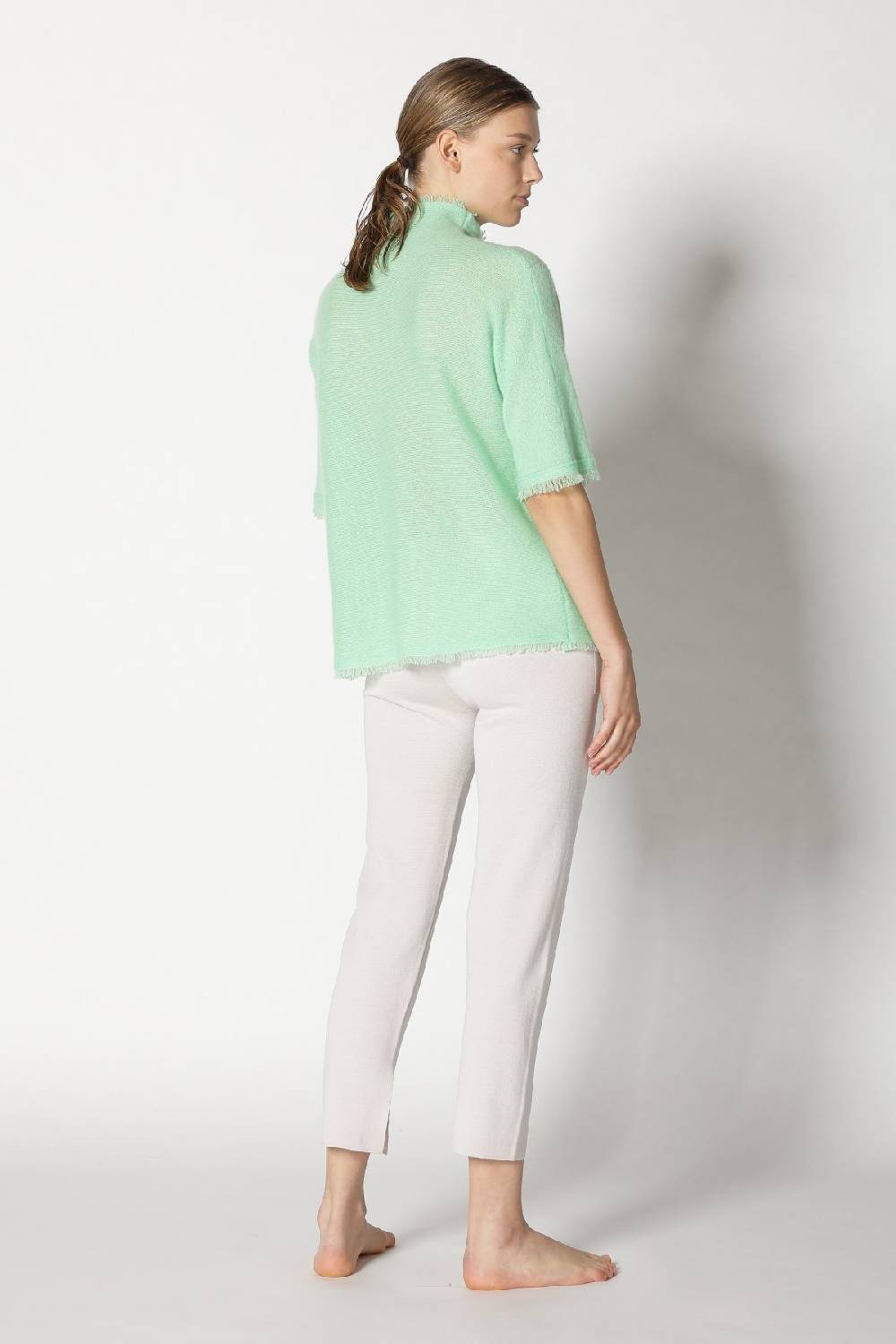 Sminfinity fluffy fringe turtle top + silky cropped pants Verkauf