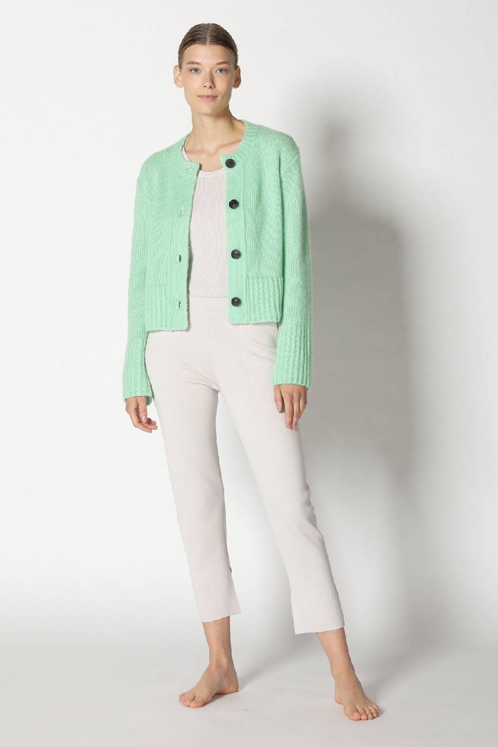 Sminfinity fluffy cropped jacket + silky rib tank top + silky cropped pants Schlussverkauf