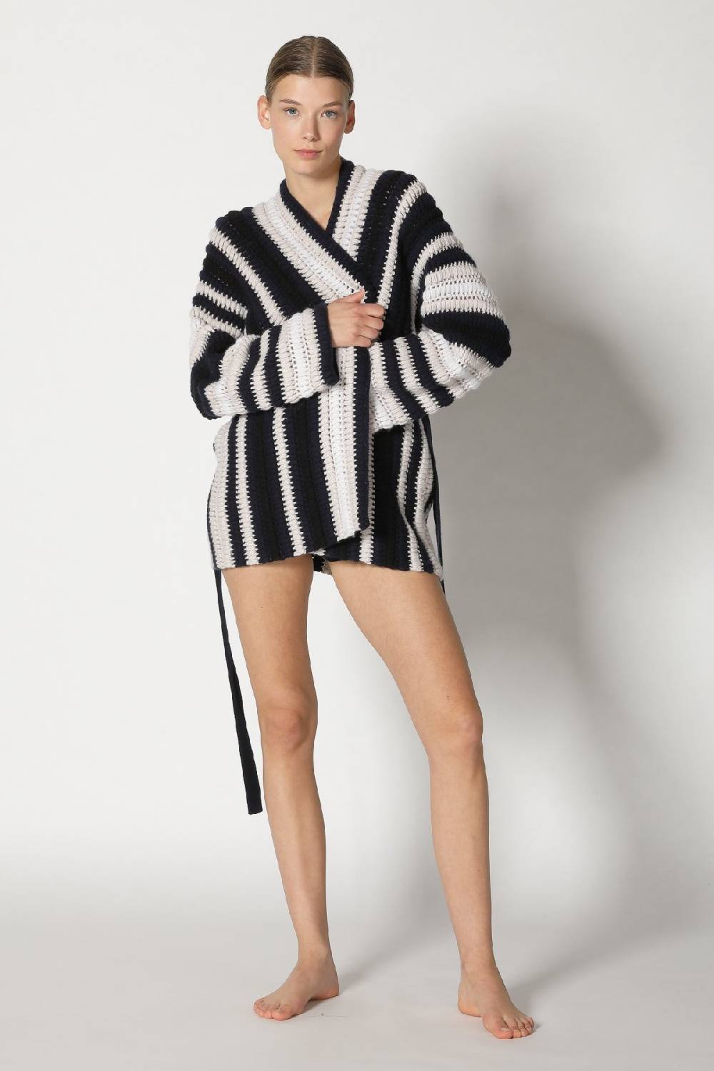 Sminfinity pure stripe crochet jacket + silky rib tank top