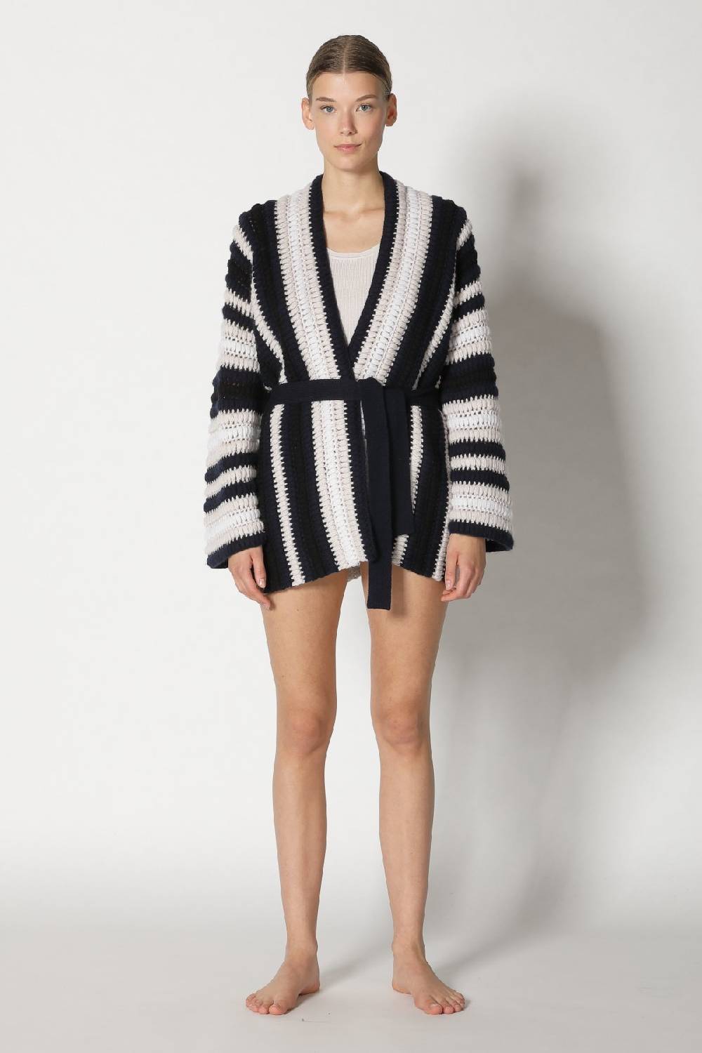 Sminfinity pure stripe crochet jacket + silky rib tank top Blitzverkäufe