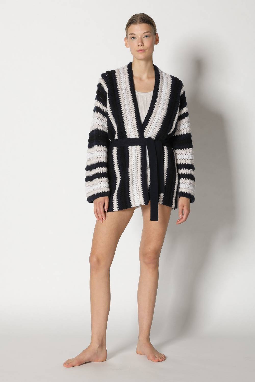 Sminfinity pure stripe crochet jacket + silky rib tank top Blitzverkäufe