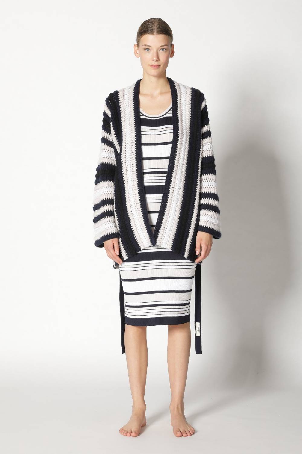 Sminfinity silky rib stripe tank dress + pure stripe crochet jacket