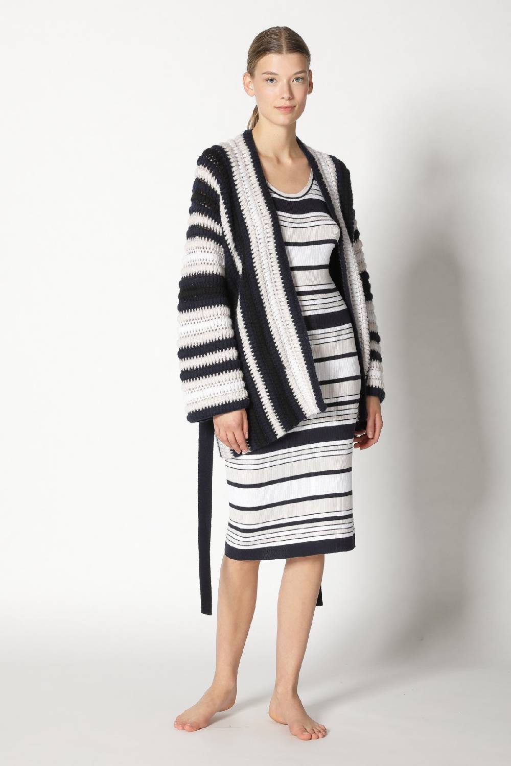 Sminfinity silky rib stripe tank dress + pure stripe crochet jacket Online