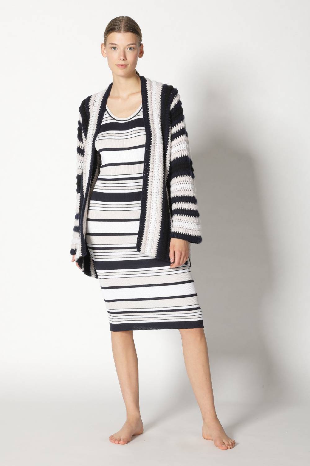 Sminfinity silky rib stripe tank dress + pure stripe crochet jacket Online