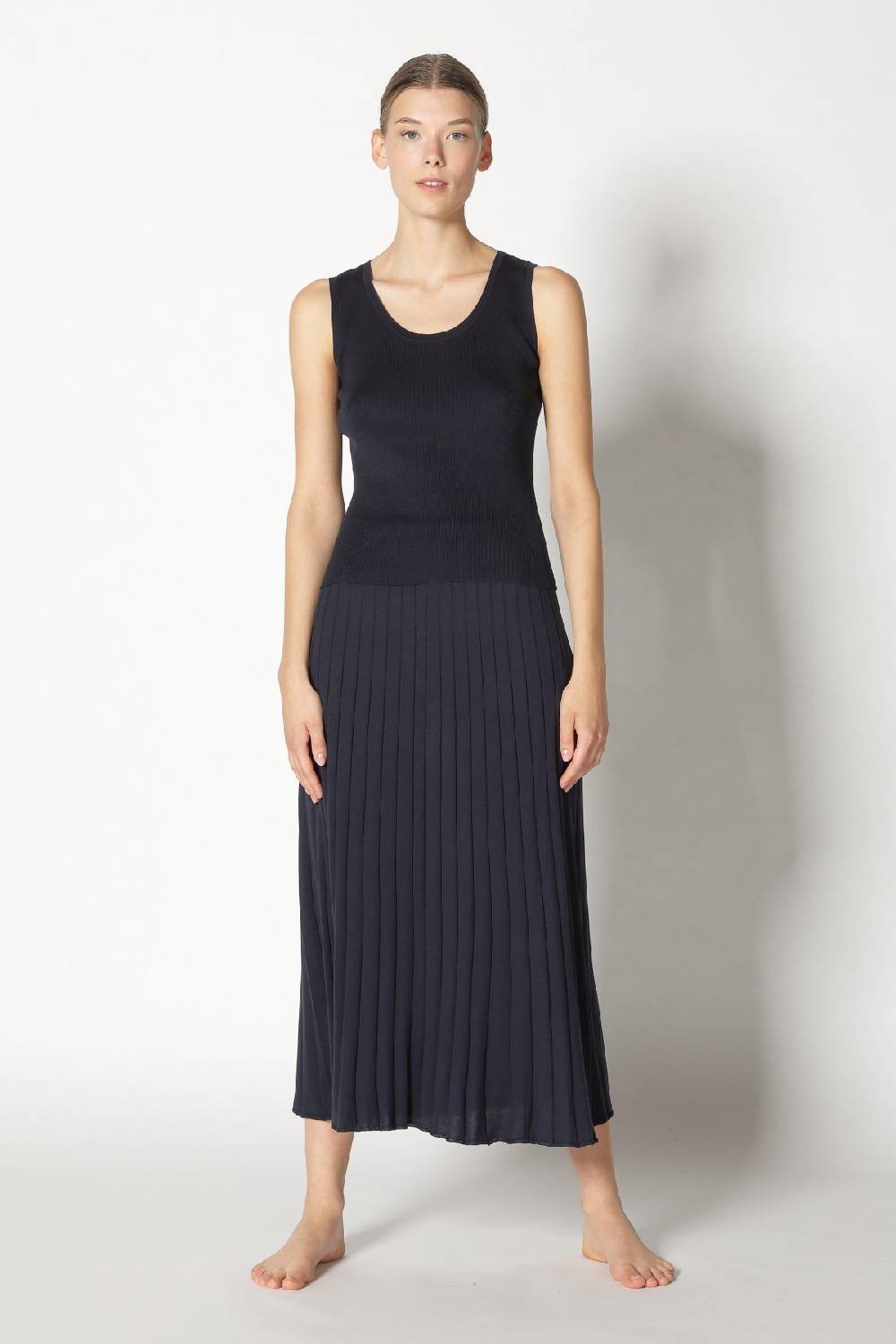 Sminfinity silky rib tank top + silky sun rib skirt + hang loose ring belt handmade makrame Auslauf