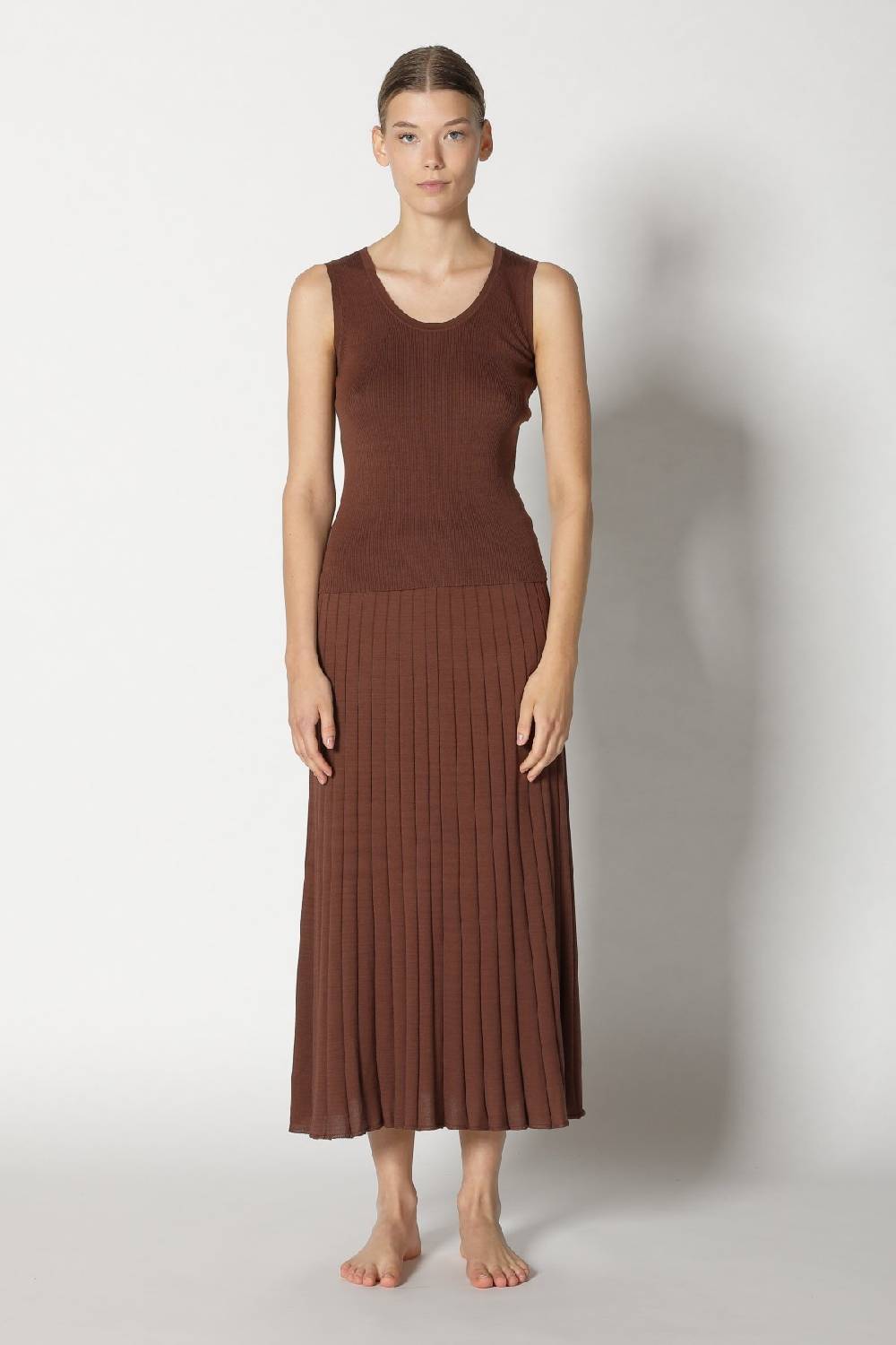 Sminfinity silky rib tank top + silky sun rib skirt + hang loose ring belt handmade makrame Auslauf
