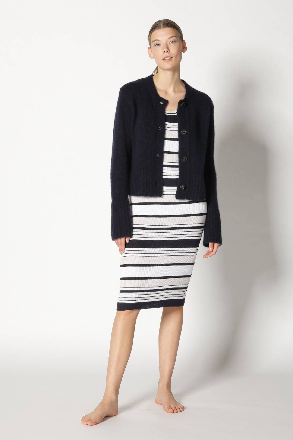 Sminfinity fluffy cropped jacket + silky rib stripe tank dress Günstiger Verkauf