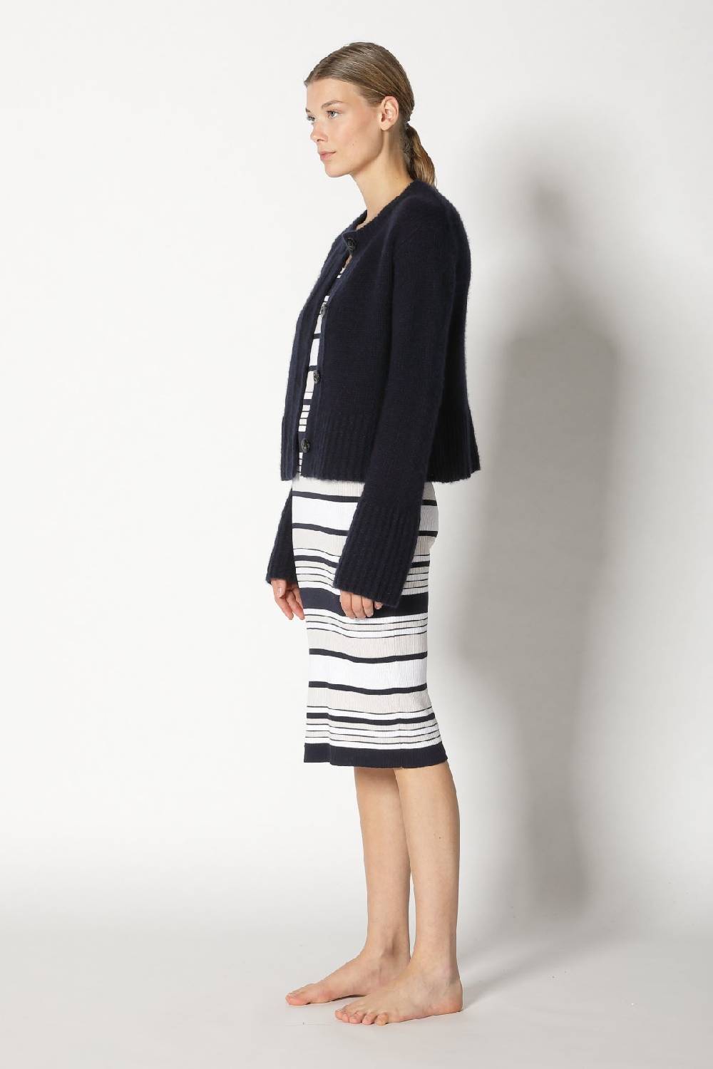 Sminfinity fluffy cropped jacket + silky rib stripe tank dress Günstiger Verkauf
