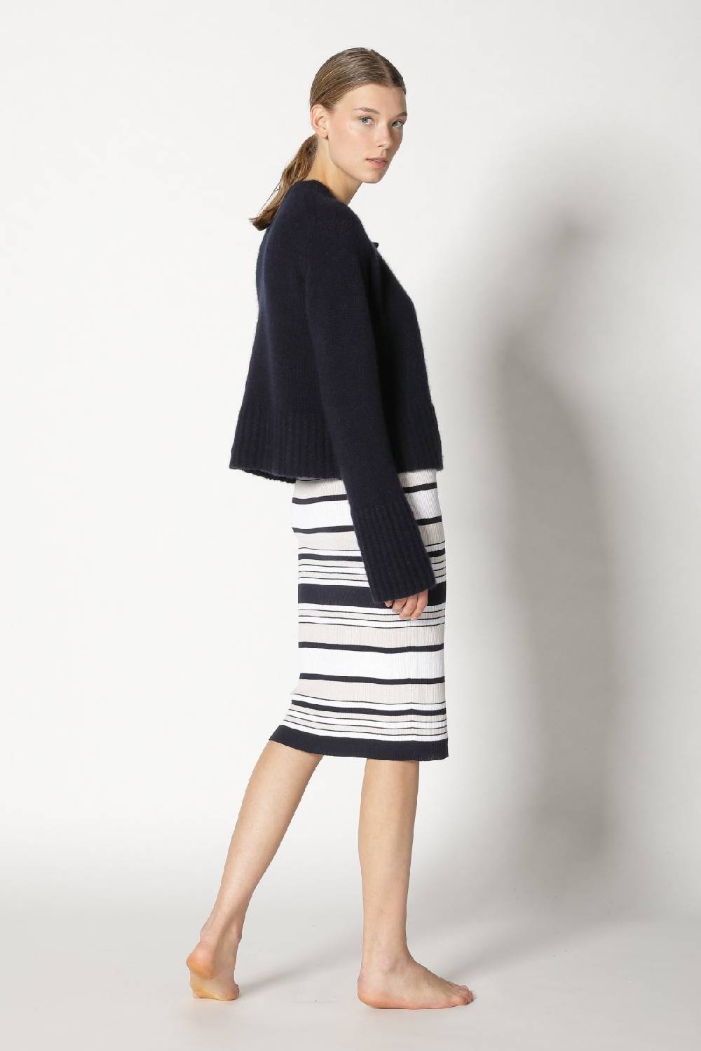 Sminfinity fluffy cropped jacket + silky rib stripe tank dress Günstiger Verkauf