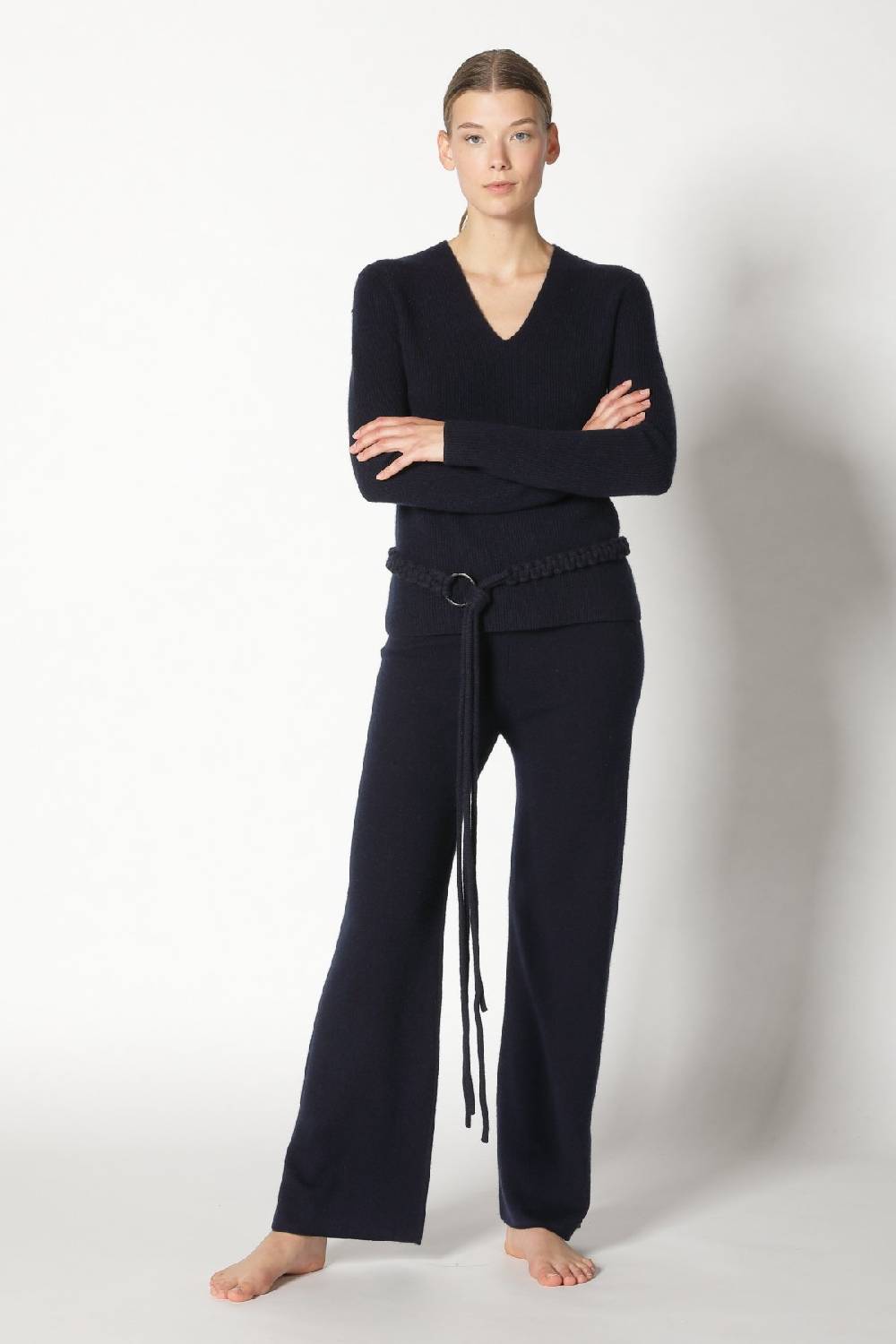 Sminfinity pure fitted V neck + pure slitted pants + hang loose ring belt Günstiger Verkauf