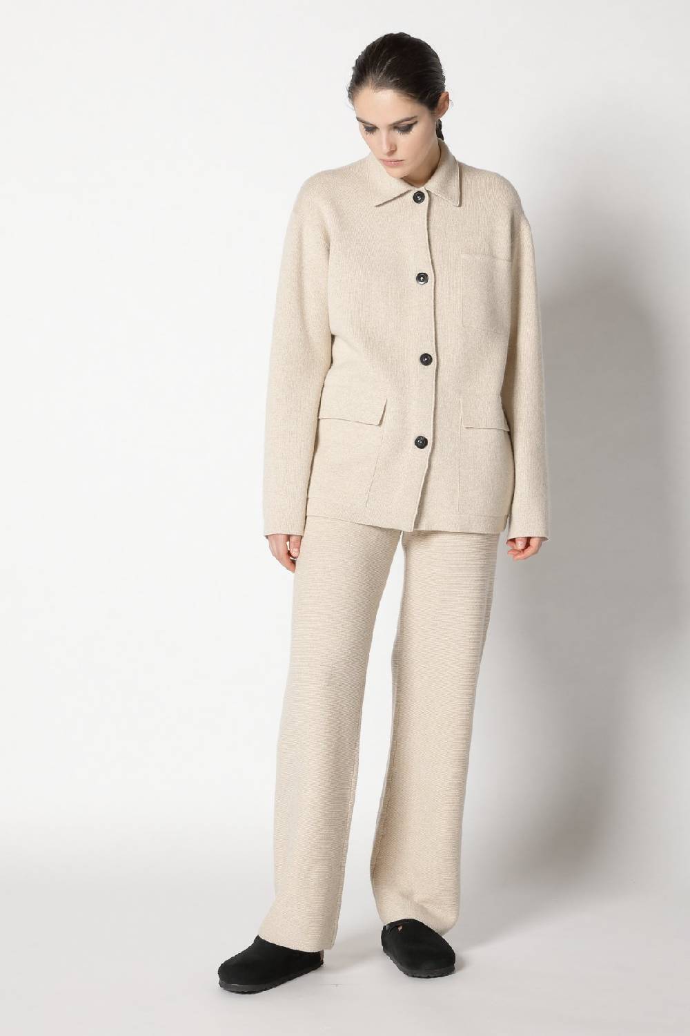 Sminfinity doubleface shirtjacket + garter palazzo pants
