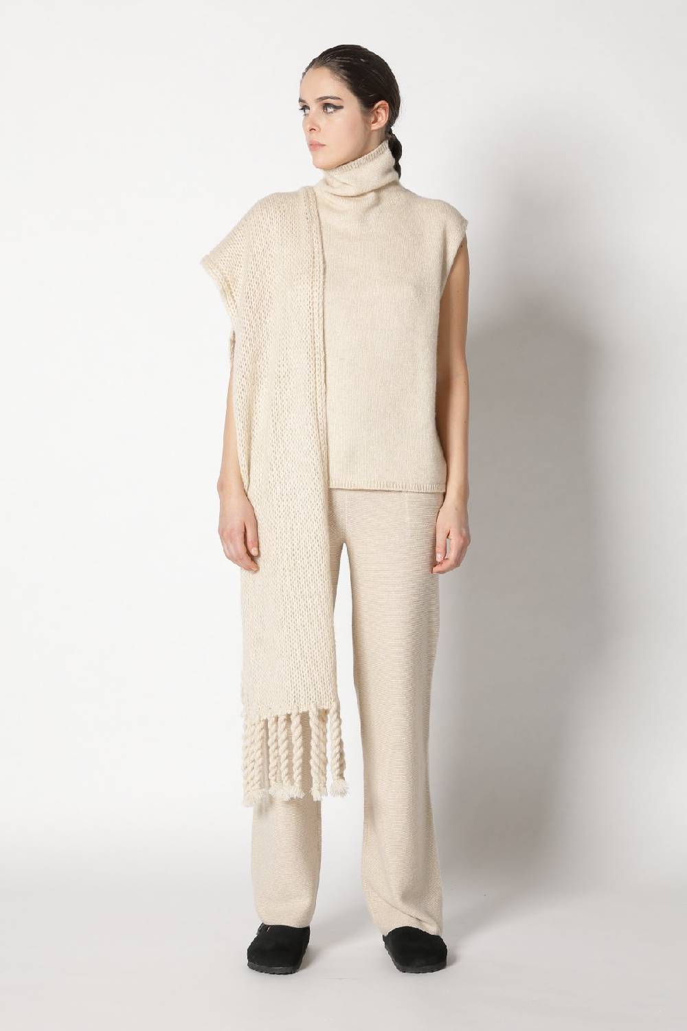 Sminfinity blurry turtle top + blurry chunky scarf + garter palazzo pants Outlet