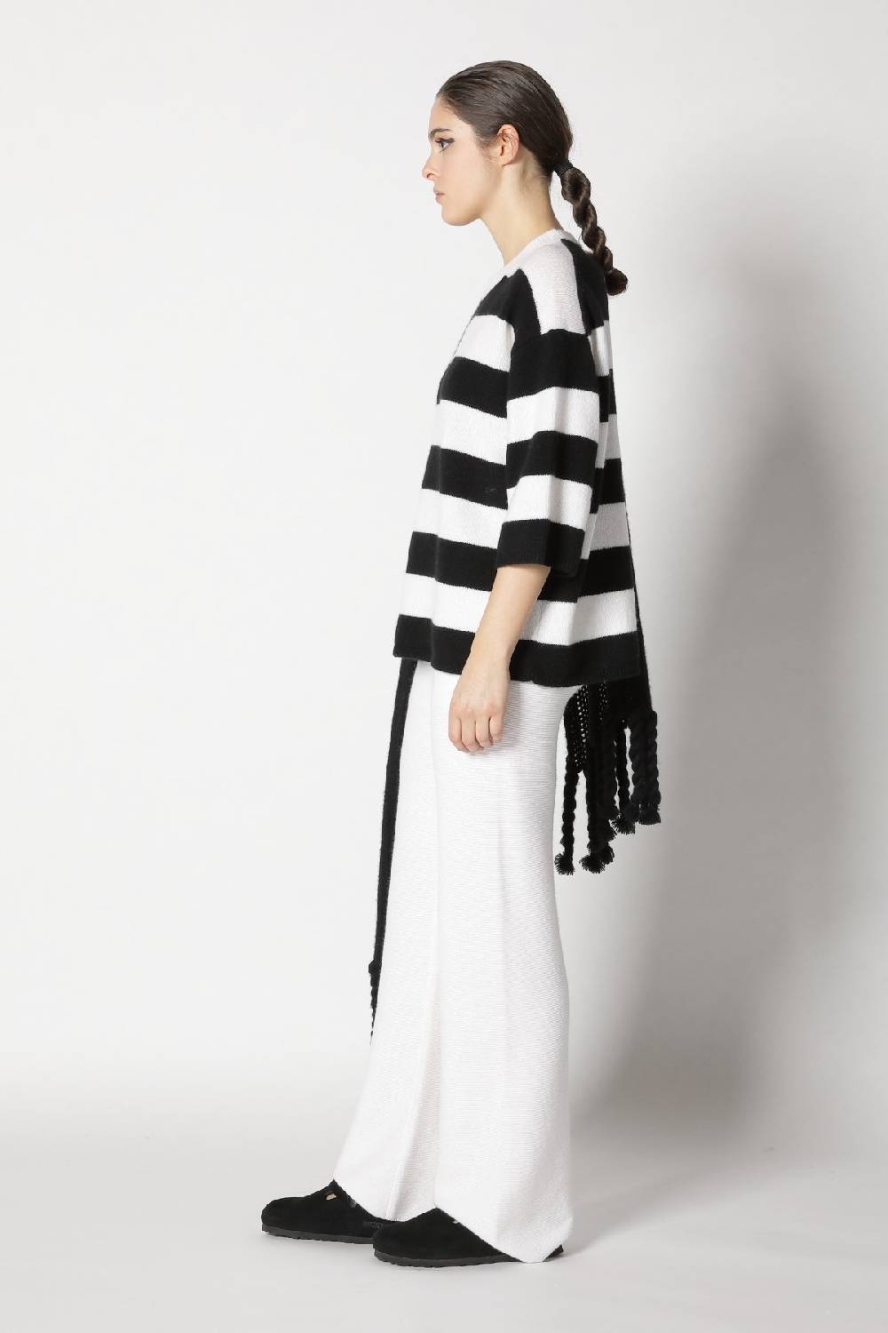 Sminfinity blurry stripe jumper + blurry chunky scarf + garter palazzo pants Online