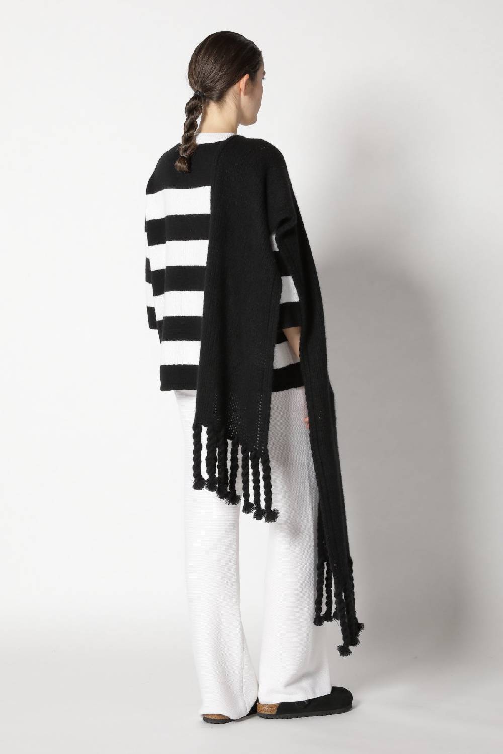Sminfinity blurry stripe jumper + blurry chunky scarf + garter palazzo pants Outlet