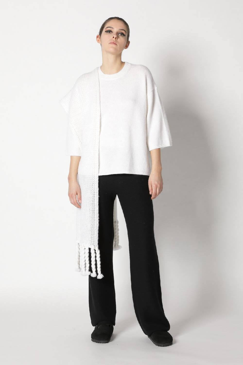 Sminfinity blurry crew jumper + blurry chunky scarf + garter palazzo pants