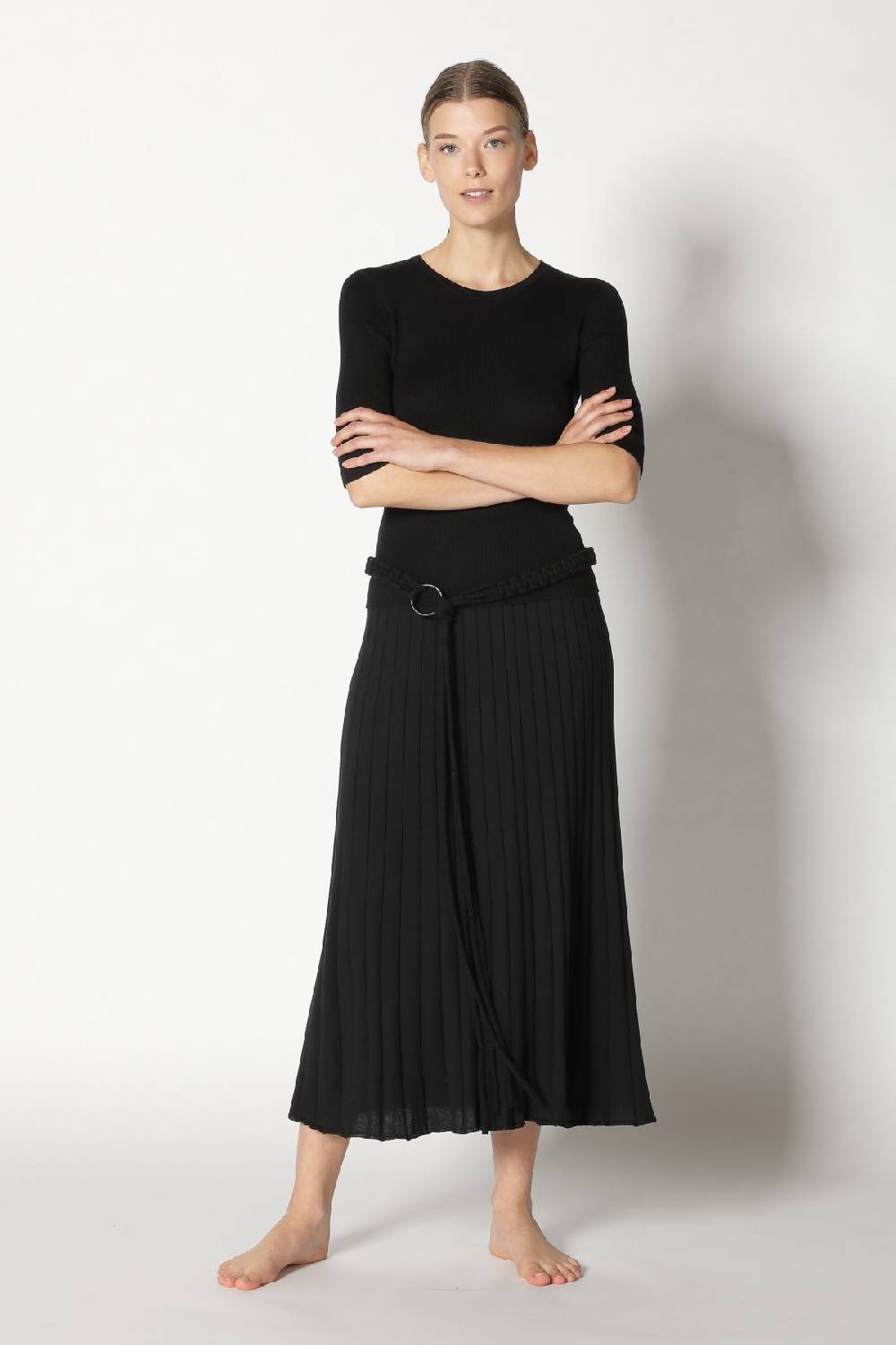 Sminfinity silky rib crew T + silky sun rib skirt + hang loose ring belt Blitzverkäufe
