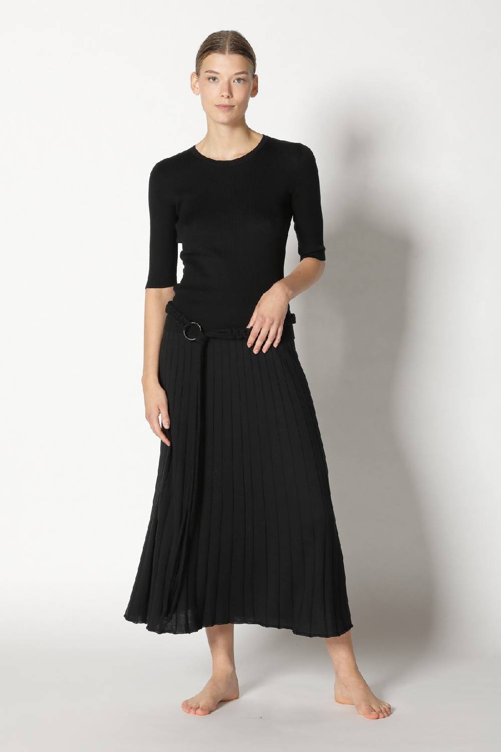 Sminfinity silky rib crew T + silky sun rib skirt + hang loose ring belt Blitzverkäufe