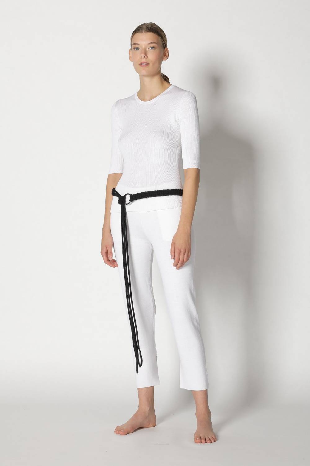 Sminfinity silky rib crew T + silky cropped pants + hang loose ring belt Online