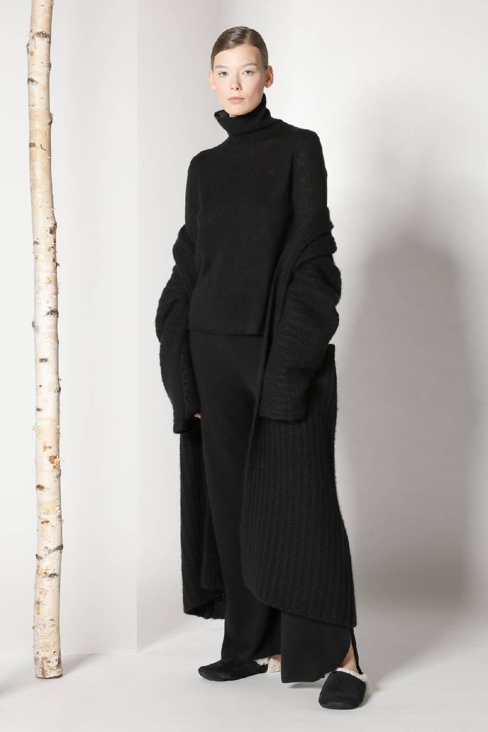Sminfinity fluffy ribbed maxi coat + fluffy 1 Ply turtleneck + pure slitted pants Outlet