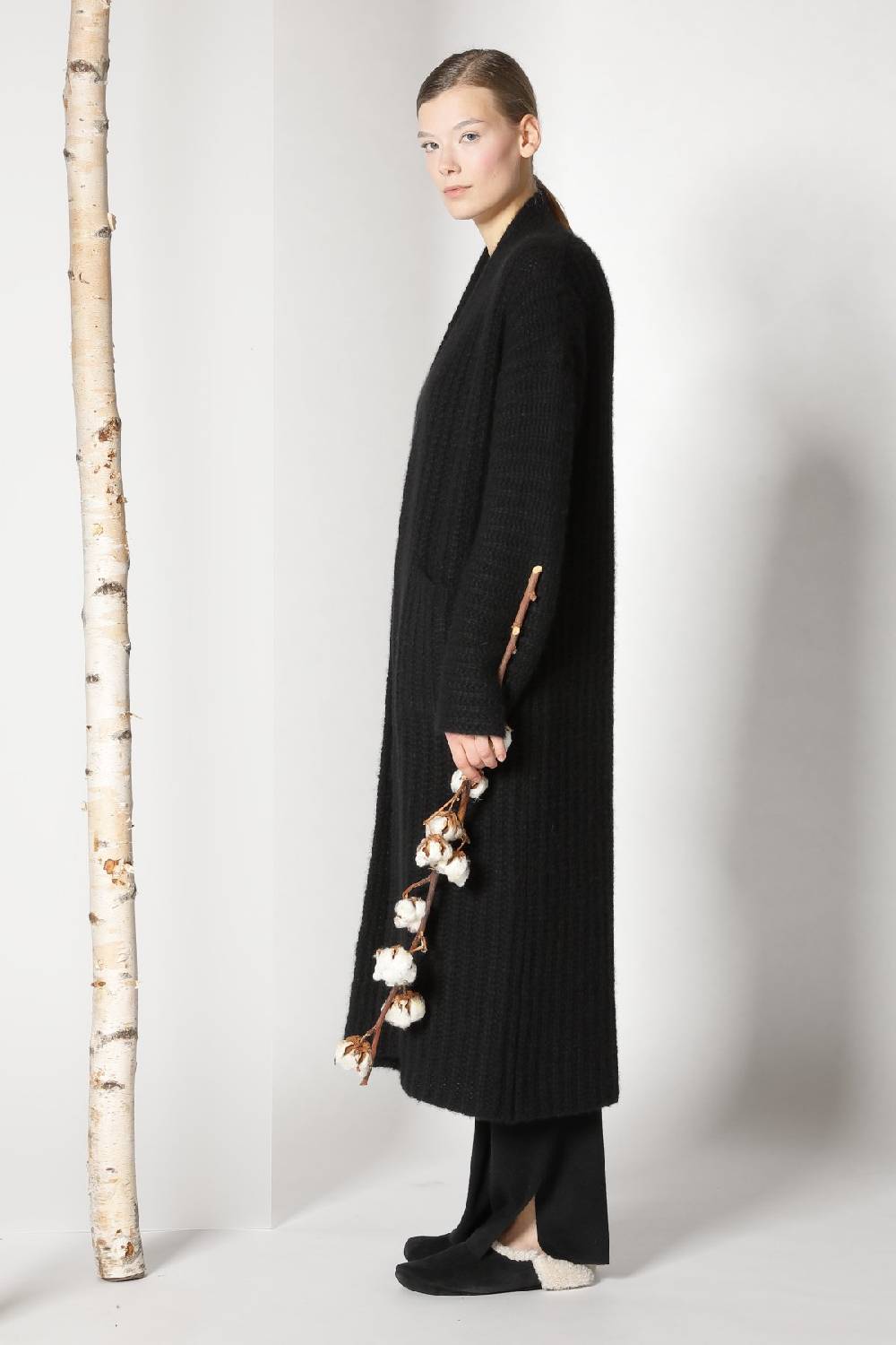 Sminfinity fluffy ribbed maxi coat + fluffy 1 Ply tank dress + pure slitted pants Super Rabatt