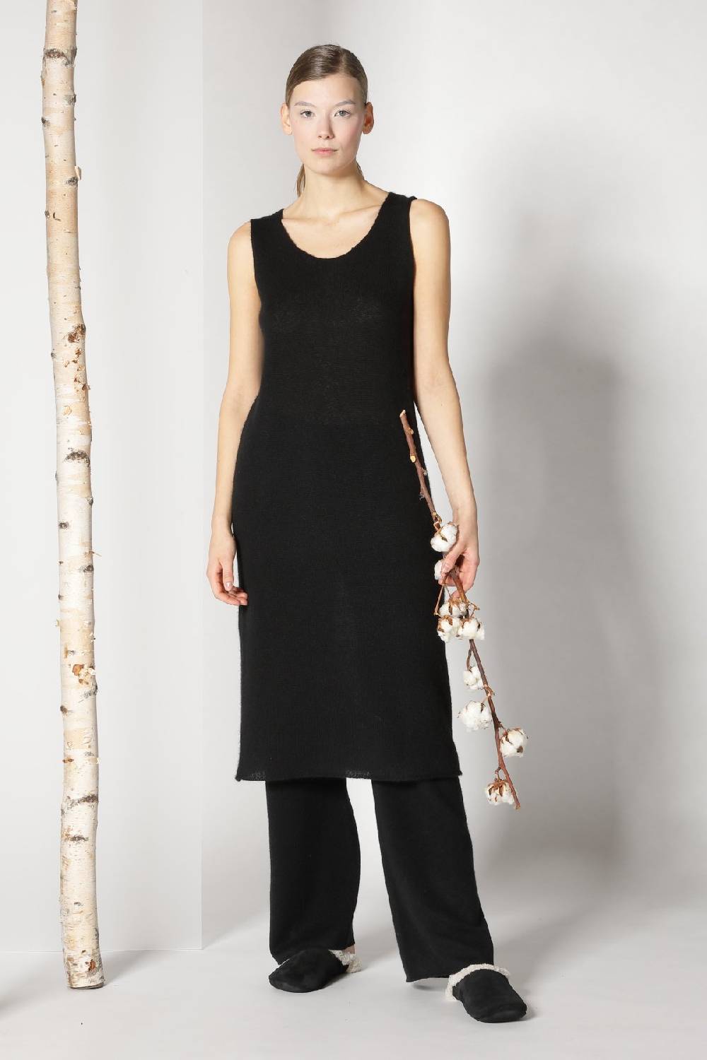 Sminfinity fluffy ribbed maxi coat + fluffy 1 Ply tank dress + pure slitted pants Super Rabatt