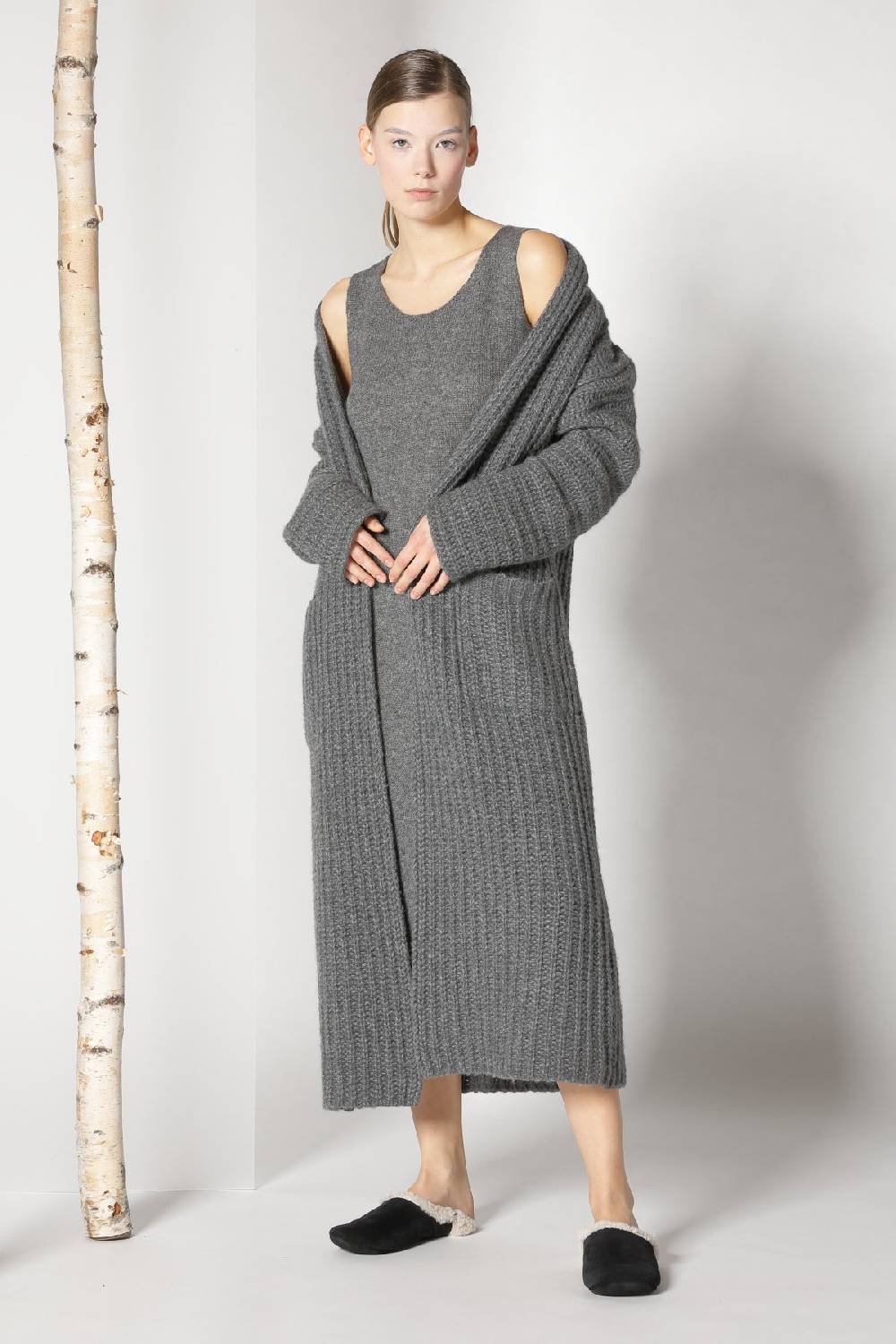 Sminfinity fluffy ribbed maxi coat + fluffy 1 Ply tank dress Online