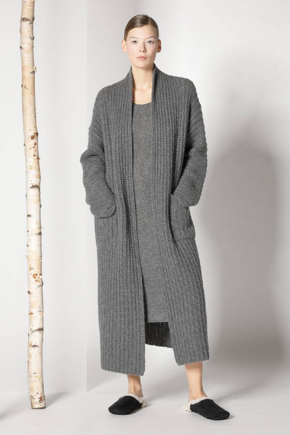 Sminfinity fluffy ribbed maxi coat + fluffy 1 Ply tank dress Online
