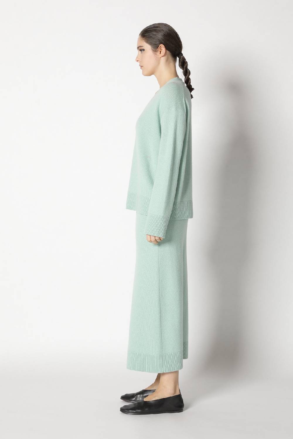 Sminfinity pure V neck + loosely 1x1 rib scarf + pure A skirt Günstiger Verkauf