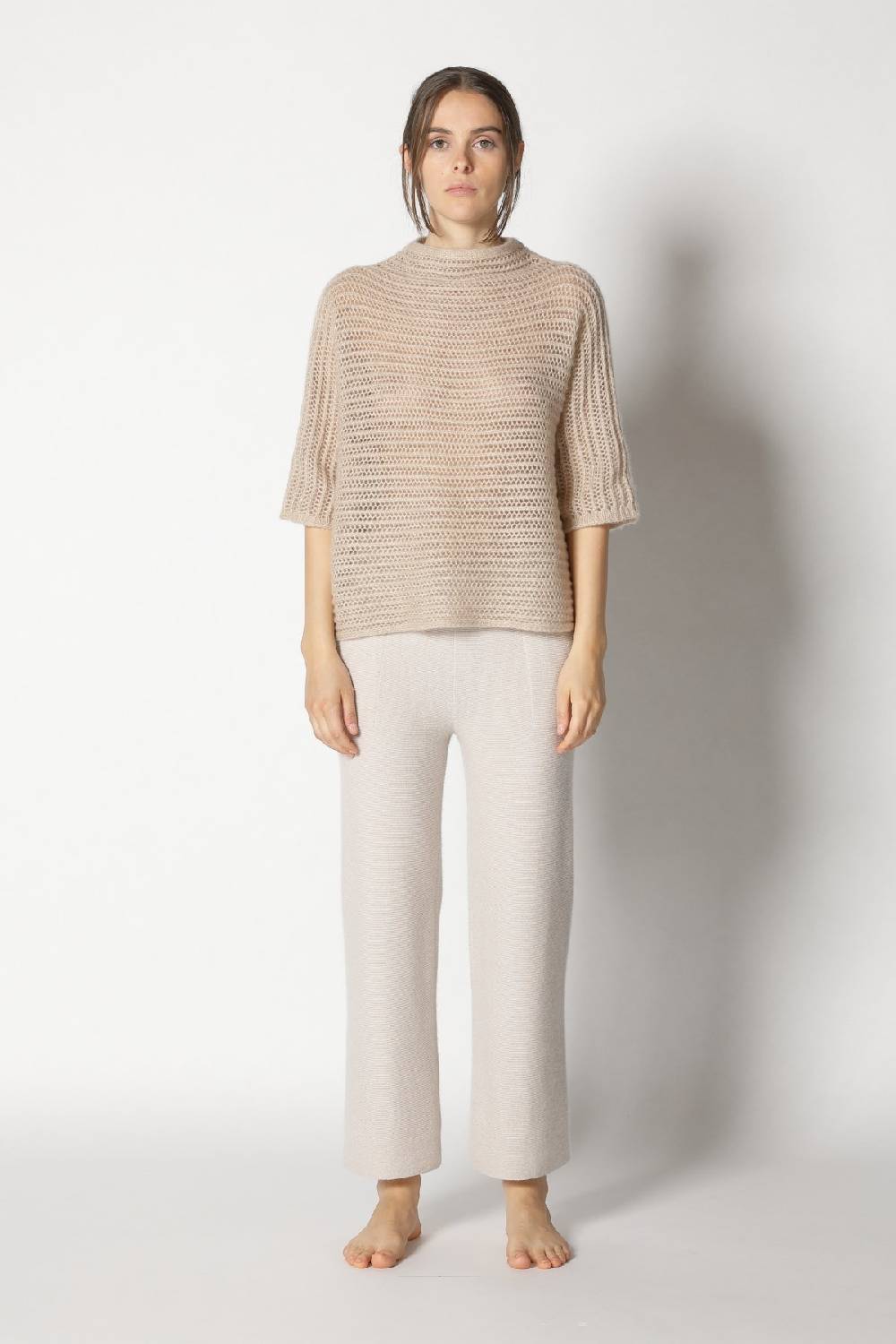 Sminfinity fluffy airy mockneck + fluffy airy plaid + garter cropped pants Online