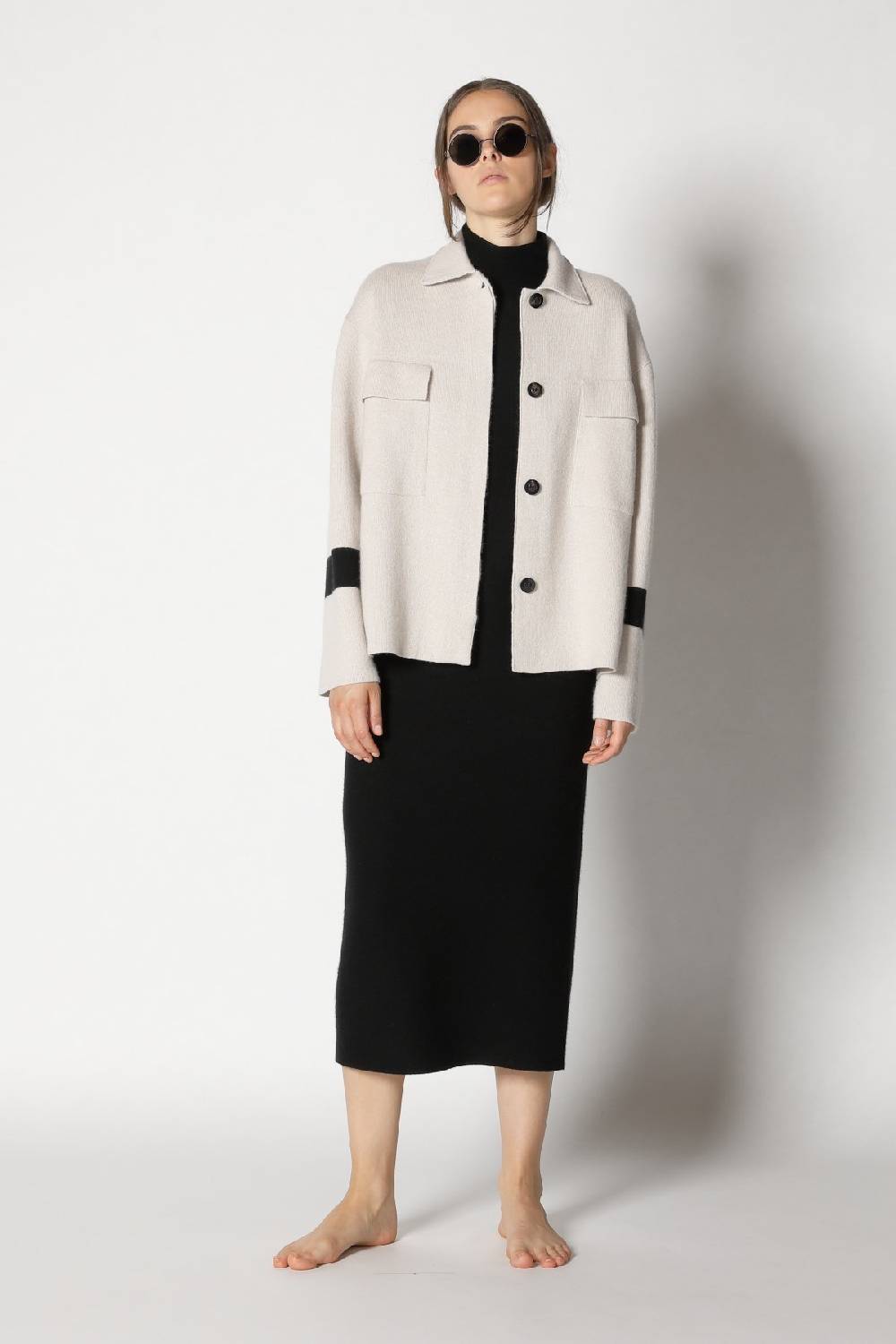 Sminfinity doubleface striped shirtjacket + garter maxi dress Hotsell