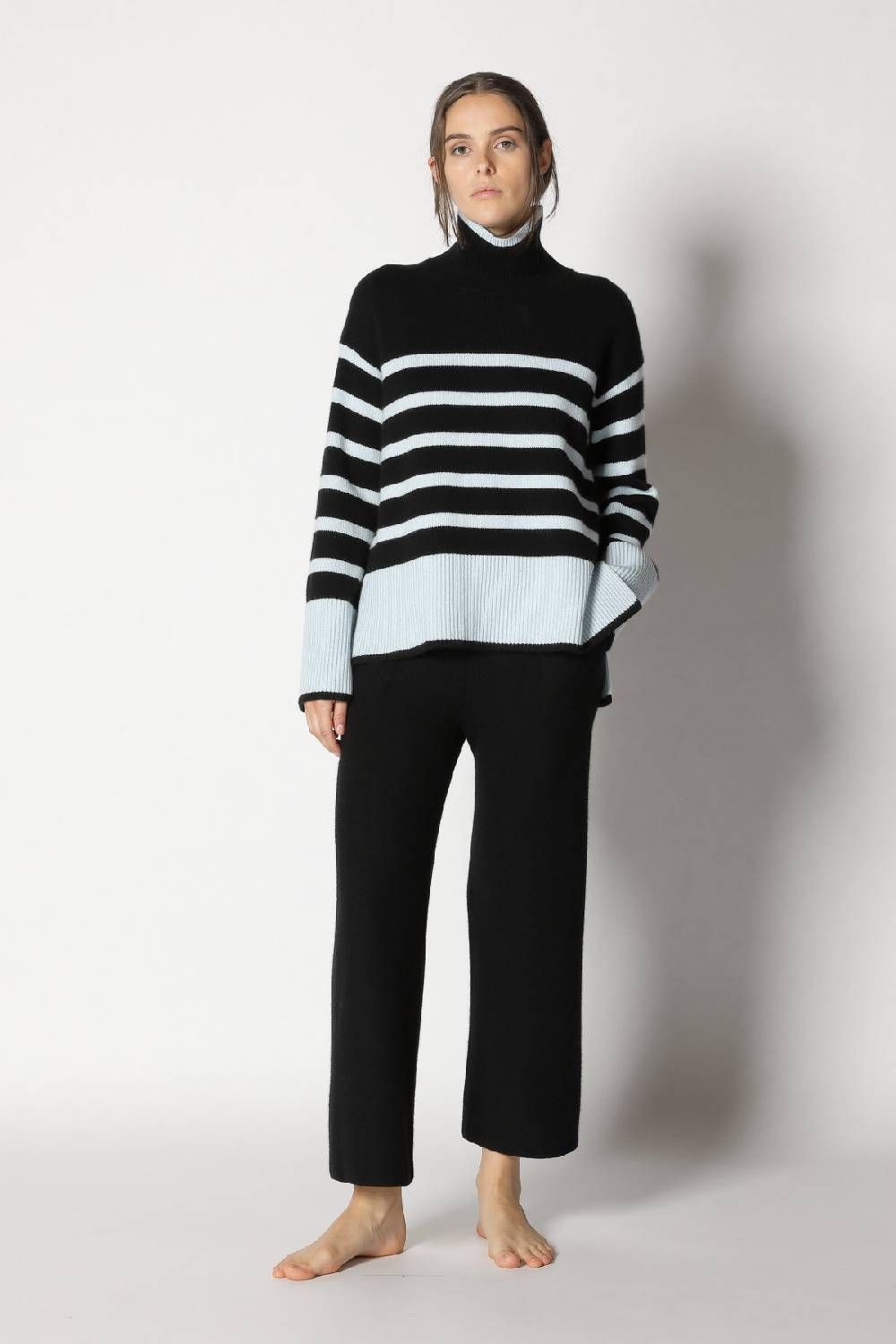 Sminfinity slouchy striped turtle + gater cropped pants Hotsell