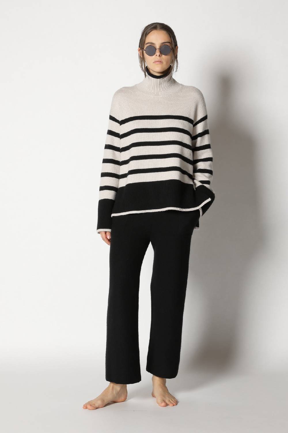 Sminfinity slouchy striped turtle + gater cropped pants Hotsell