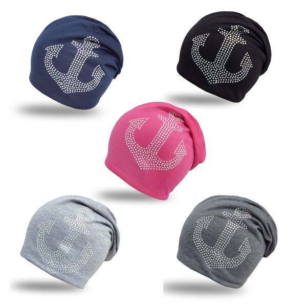 Sonia Originelli Beanie Mütze "Prisma Anker" Strasssteine Mütze Maritim Blitzverkäufe