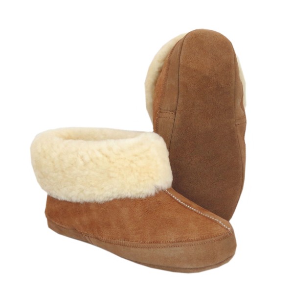 Sonia Originelli Beige Hüttenhausschuh Lammfell Schaffell Leder XXL Fellkranz im Angebot