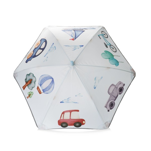 Sonia Originelli Kinder Regenschirm reflektierend Sicherheitsschirm Autos Fahrzeuge Ballon Segelboot
