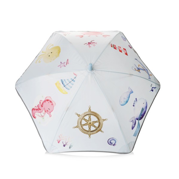 Sonia Originelli Kinder Regenschirm reflektierend Sicherheitsschirm maritim Fische Krabbe Leuchtturm