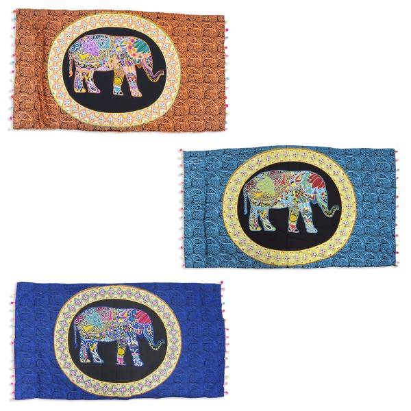 Sonia Originelli Strandtuch "Boho" Elefant Muster Bommel Bunt Laken Tuch Picknick Auslauf