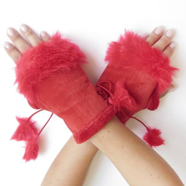 Sonia Originelli Damenhandschuhe Fingerlos Wuschel Kunstfell Handstulpe