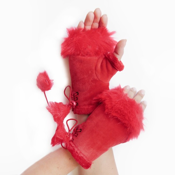 Sonia Originelli Damenhandschuhe Fingerlos Wuschel Kunstfell Handstulpe Fabrikverkauf