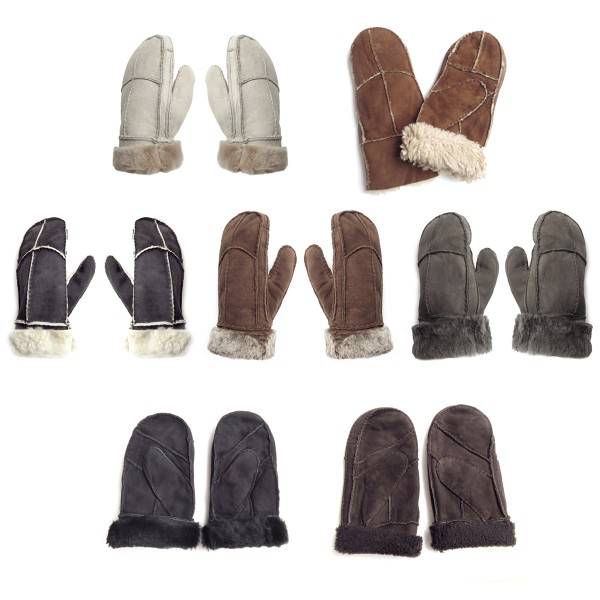 Sonia Originelli Fausthandschuhe Lammfell Schaffell echt Leder Patchwork Design Fäustlinge Verkauf