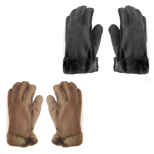 Sonia Originelli Fingerhandschuhe Faux-Leder Velouroptik Kunstfell Samt Velvet kuschelig im Angebot