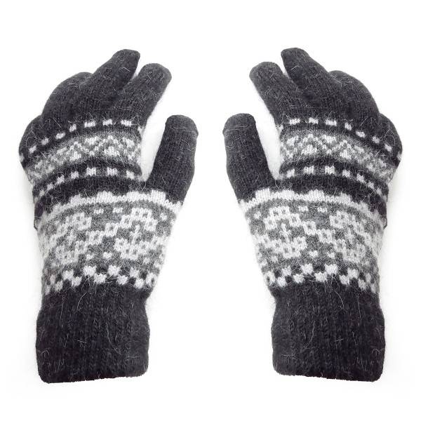 Sonia Originelli Handschuhe Norweger Muster Finger Strickmuster Angorawolle Schwarz