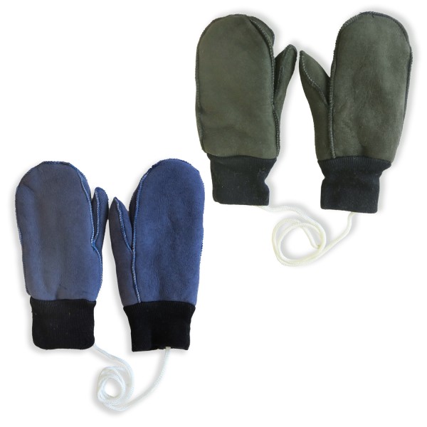 Sonia Originelli Kinder Fausthandschuh Leder Band Schaf Lammfell Strick Auslauf