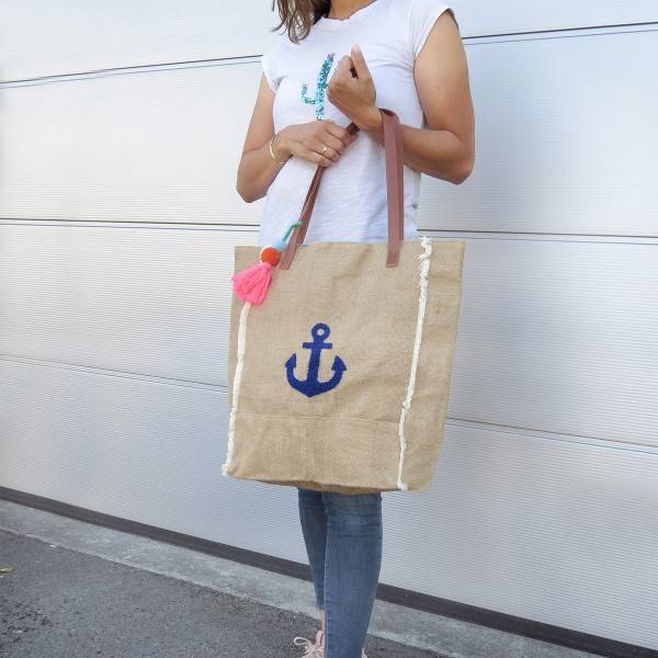 Sonia Originelli Canvas Shopper "Anker" Strandtasche Bommel Quasten Online