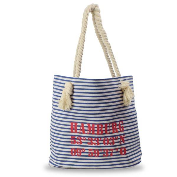 Sonia Originelli City Shopper "Hamburg" maritim gestreift Koordinaten Canvas Hotsell