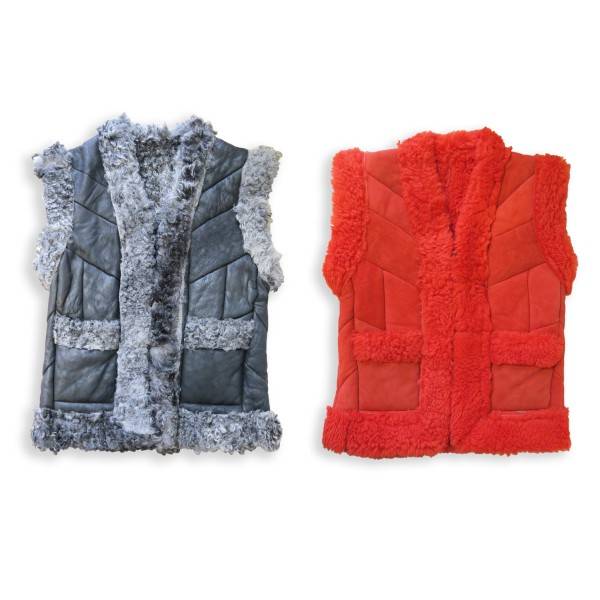 Sonia Originelli Damenweste Naturfell Leder Lammfell Patchwork Handarbeit Günstig kaufen