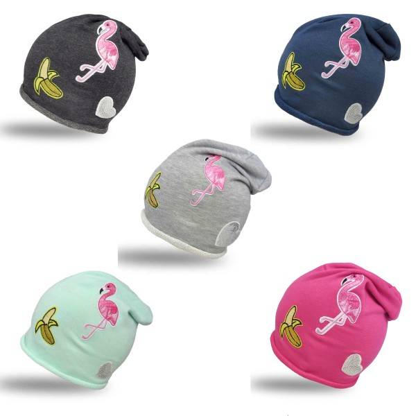 Sonia Originelli Beanie Mütze Kind Patch Aufnäher Banane Flamingo Herz trend Baumwolle Günstiger Verkauf