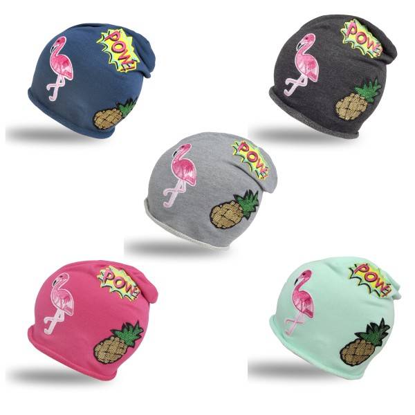 Sonia Originelli Beanie Mütze Kind Patch Aufnäher Flamingo Ananas Pow trend Baumwolle Meist gekauft