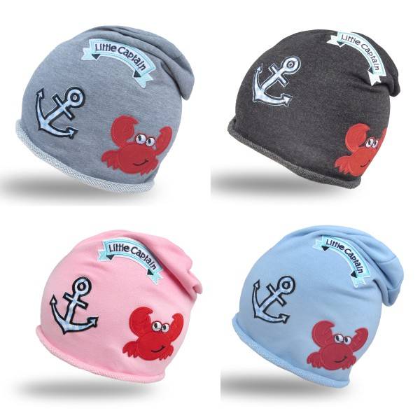Sonia Originelli Beanie Mütze Kind Patch Aufnäher Krabbe maritim Anker trend Baumwolle Online